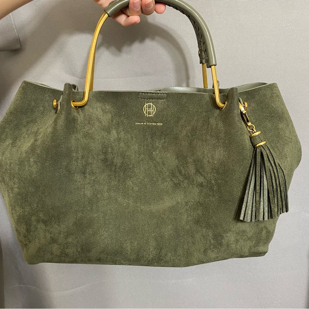 Olive Green Suede Tote Bag